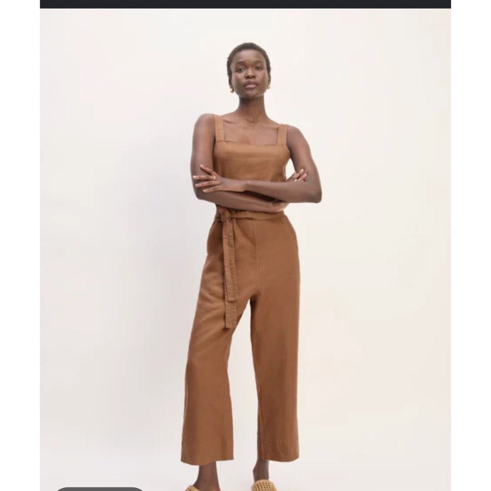 Everlane The Linen Side-Button Jumpsuit Carob Brown Wide Leg Size 6 No Belt